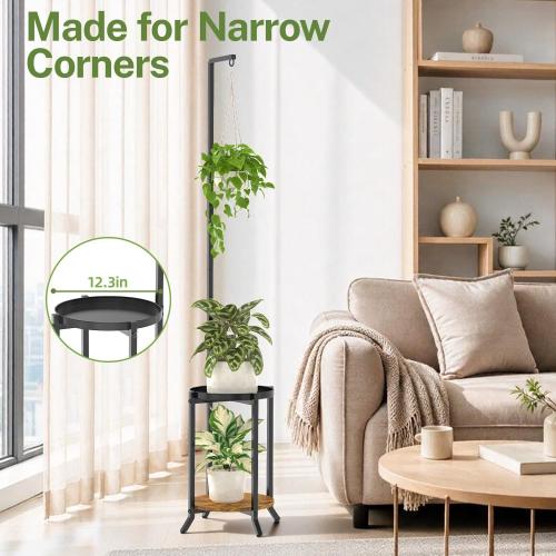 iDavosic.ly Hanging Plant Stand Indoor, 2 Tier, 60 In Tall, Black & Brown