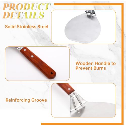 UTENEW Stainless Steel Pizza Spatula Peel Shovel Cake Lifter Wood Handle Plate Holder Baking Tool Baking Homemade Pizza 8Inch