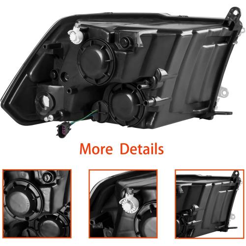 2PCS Headlights Assembly Set For 2009-2018 Dodge Ram 1500 2500 3500/2019-2022 Ram 1500 Classic Replacement Headlamp Chrome Housing Clear Lens Amber Reflector Clear Lens(LH&RH)