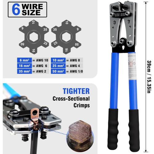 Sanuke Battery Cable Lug Crimping Tool for AWG10-1/0, Wire Crimper with 78pcs Copper Lug Ring Terminal Connectors, 110pcs Heat Shrink Tubing, Electrical Wire Crimping Tool Set