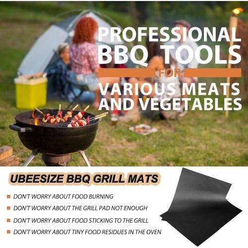 UBeesize Grill Mats for Outdoor Grill Set of 6 - Heavy Duty Non-Stick BBQ Grilling Mat & Oven Liner, Reusable, Easy to Clean - Works on Oven, Gas, Charcoal, and Electric BBQ - 15.75 x 13 Inch