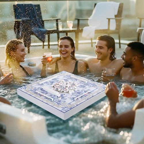 19x19 Inches Mahjong Floating Game Table for Pool Adults Pool Games Tray for Mahjong Card Games Dominoes Poker Floater Tables for Indoor Outdoor Swimming Pool Hot Tub Lake(Blue)