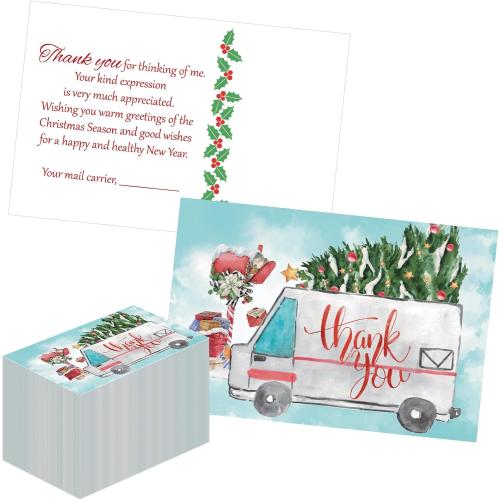 100 Pcs Christmas Mail Carrier Thank You Postcard Letter Carrier Thank You Card 4 x 6 Holiday Christmas Postcard for Postal Greeting Mail Customer Gift (Fresh Style)