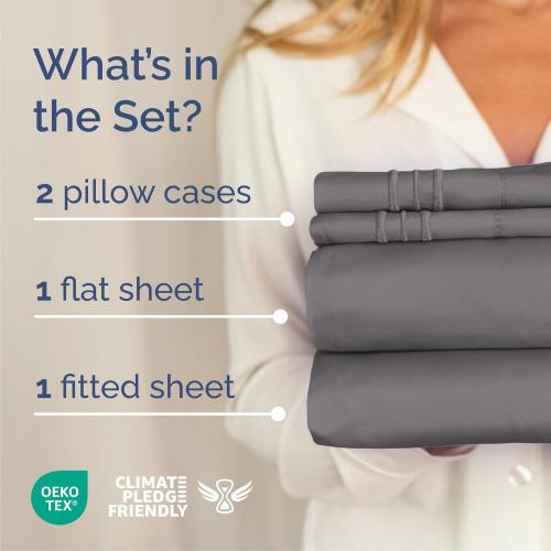 Queen Size 4 Piece Sheet Set - Breathable & Cooling Sheets - Dark Grey
