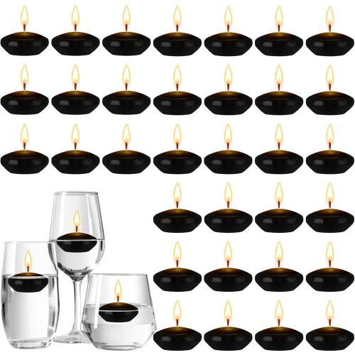 Nuanchu 30 Pcs 1.5'' Black Unscented Floating Candles for Centerpieces
