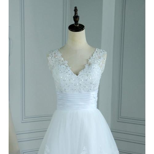 Short Lace Wedding Dresses (104x86) Knee Length Travel Tulle Rhinestones V-Neck Lace Up Bride Gowns Vintage Dress