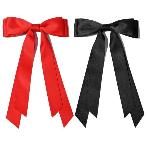 2PCS Silky Satin Hair Bows Hair Clip Black Red Hair Ribbon Ponytail Holder Accessories Slides Metal Clips Hair Bow for Women Girls Toddlers Teens Kids