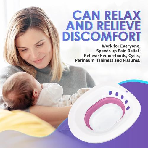 Sitz Bath for Toilet, Sitz Bath for Hemorrhoids and Postpartum Care - Yoni Steam Seat - Portable Bidet for Epsom Salt Soak, Foldable Basin BPA Free, Perineal Soaking and Steaming - Pink