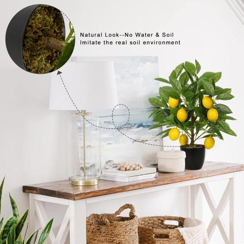 Velener Artificial Potted Plants 15.7 inches Fake Lemon Tree Artificial Lemons Citrus Tree with Black Pot Faux Plants Indoor for Home,Office, Living Room Table, Desk