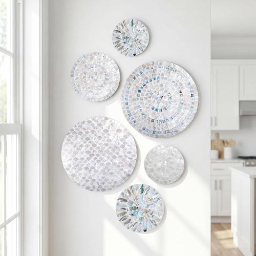Novabright 6 Pcs Shell Wall Decor 11.8 Inches Natural Mother of Pearl Shell Plate Coastal Wall Art Mosaic Sculpture Handmade Hanging Plates Arts for Bedroom Bathroom Home Office Hotel