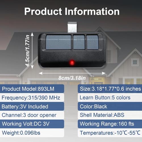 2 for Chamberlain Craftsman LiftMaster Garage Door Opener Remote, Replaces 893LM 893Max 891LM 371LM 373LM 971LM 973LM, no Wait Wireless Remote Keyless Entry, Safe Security
