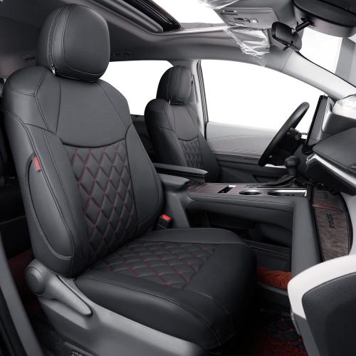 coverdream Sienna Seat Covers Custom Fit for 2021-2024 2025 Toyota Sienna LE & XLE (8-Seater),2nd Row Bench Seats w/Removable Middle Seat,Full Coverage Leather Car Seat Protector (Full Set,Black/Red)
