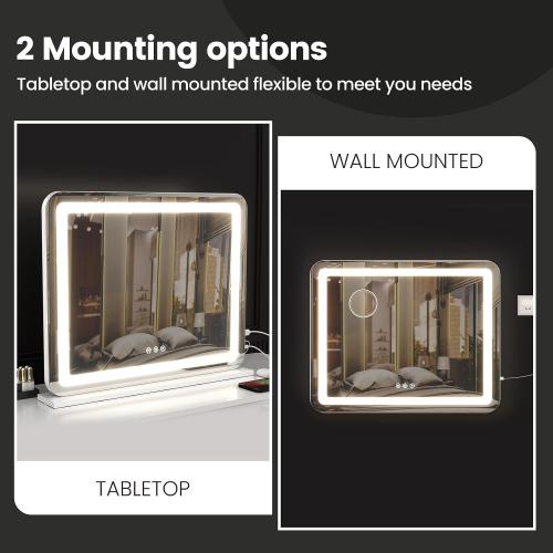 Vanity Mirror with Lights, 23x 18 Large LED Lighted Mirror with Detachable 10X Magnification & 3 Colors Modes, and USB Charging Port for Vanity Desk Tabletop (White, 23 * 18)