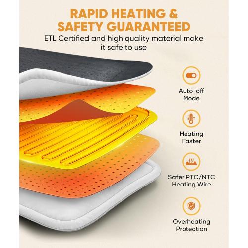 VITANEST Heating Pad for Back Pain Relief Extra Large Heating Pad for Period Cramps 18 x 33 Hot Pad for Arms, Abdomen, Shoulder, Knee 3 Heat Settings and 2H Auto-Off, Gifts for Women and Men, Gray