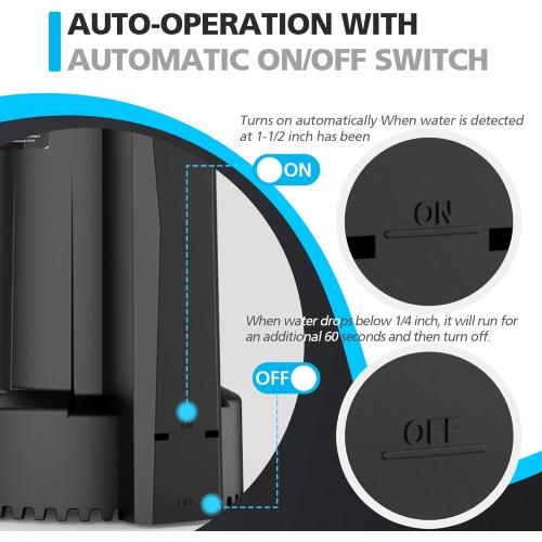 1/4 HP Automatic Submersible Water Pump, 2250GPH Sump Pump Portable Electric Utility Pump Removal for Pool Draining Basement Hot Tubs Garden Pool Cover Pond with 10ft Power Cord