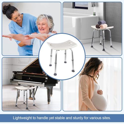 White and Grey Shower Chair, Adjustable Non-Slip Shower Bench with Suction Feet, Shower Seat for Inside Shower or Tub, Medical Bath Stool for Adults, Elderly & Disabled