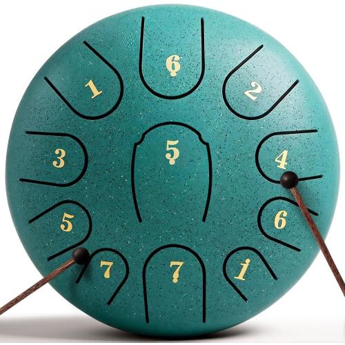 Rain Drum for Outside Garden,Steel Tongue Drum 6 Inche 11 Note Steel Drums Rain Chime,with Soft Bag,Music Book (Green, 6 Inch 11 Note)