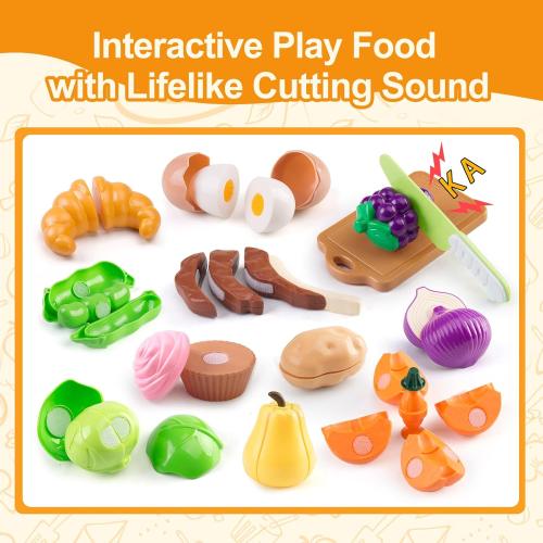 100Pcs Kitchen Playset, Kids Pretend Cooking Play Pots, Pans, Utensils, Cookware, Toy Food Fruits Veggies, with 2 Large Apple - Shaped Storage, Toddler Cooking Learning Gift (White)