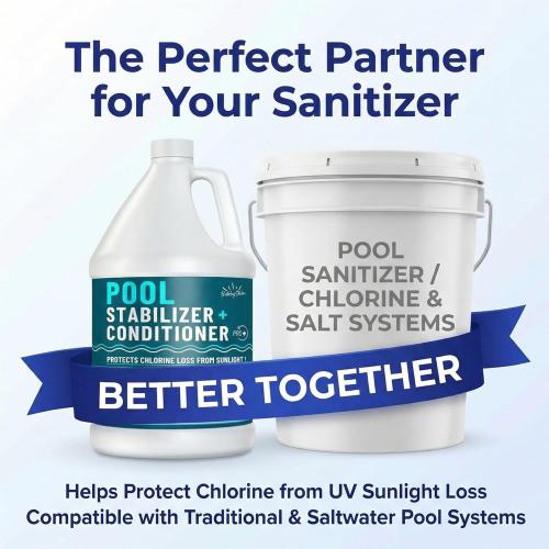 BubbyShine, Pool Stabilizer - Cyanuric Acid Pool Stabilizer, Liquid Chlorine Stabilizer for Pool Chemicals, Swimming Pool Conditioner Stabilizer, for Salt Pool & Chlorine, 1 Gallon