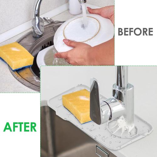 Sink Faucet Splash Guard Mat Silicone Soap Dish Pad Small Faucet Handle Drip Catch Sponge Holder Sink Protector Trays for Bathroom Kitchen Countertop Gadgets Accessories 8.3 x 5.7 Inch