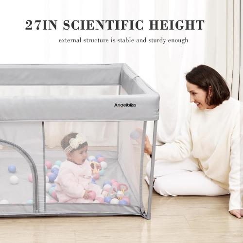 Foldable Baby Playpen 50×50, Out-of-The-Box Ready Playpen for Babies and Toddlers, Portable Play Yard with Breathable Mesh & ASTM F406 Certified(Light Grey)