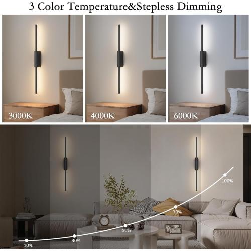 23.6In Battery Operated Wall Sconces Set of Two,10000mAh Rechargeable Sconce 3 Colors Dimmable Wireless Sconces for Living Room