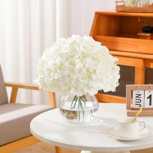 White Hydrangea Artificial Flowers Bulk, 20Pcs Silk Flower Heads with Stems