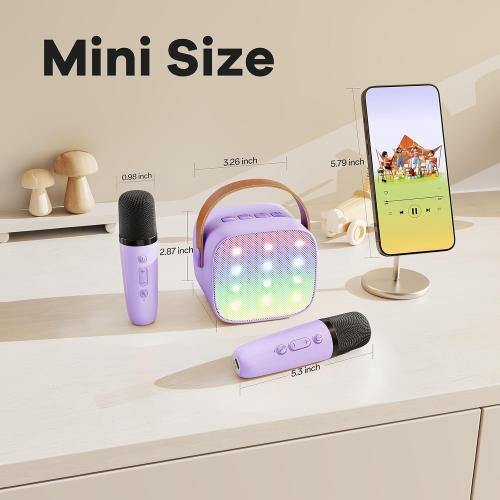 Mini Karaoke Machine with 2 Wireless Microphones, TOP Kids Gifts for Girls Ages 3, 4, 5, 6, 7, 8, 9, 10, 11, 12  Years Old, 4-12th Christmas Birthday Toy Gift for Girls Boys Party (Purple)