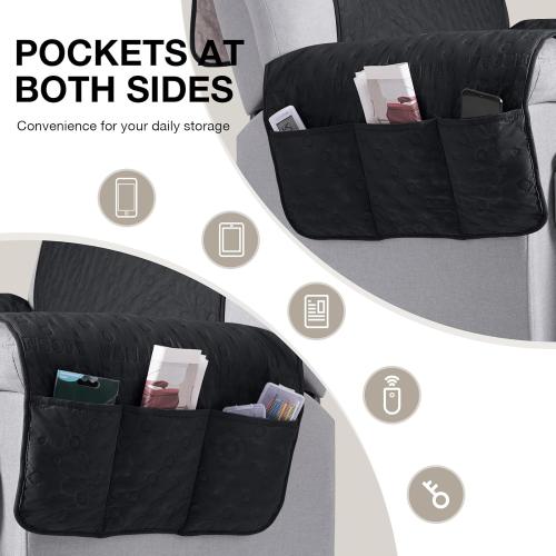 VANSOFY 100% Waterproof Recliner Chair Cover, Recliner Cover with Non-Slip Granule, Washable Reclining Chair with Pocket Furniture Protector for Kids, Pets(Black, 30)