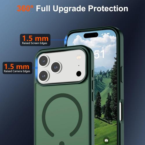 SUPFINE Magnetic for iPhone 17 Pro Case (Compatible with MagSafe)(Military Grade Drop Protection) Translucent Matte Shockproof with Anti-Fingerprint Phone Cover 2025,Forest Green