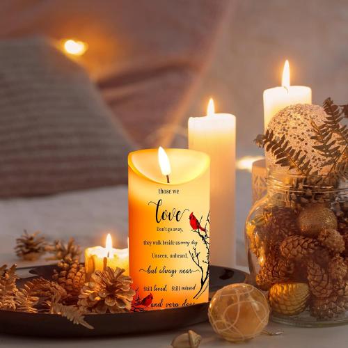 Memorial Candles Sympathy Gifts LED Flameless Cardinal Bereavement Candles for Loss of Loved One Sympathy Cardinal Gifts Battery Candle for Prayers(Simple Style)