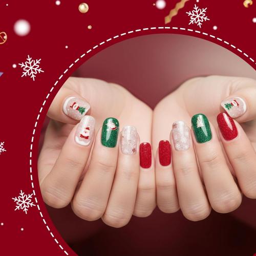 Lavinda Christmas Semi Cured Gel Nail Strips, 20 Pcs Snowman & Christmas Tree Nail Wraps with Plaid, Long-Lasting UV Gel Stickers, Salon Quality, Quick and Easy to Apply for Home Nails DIY