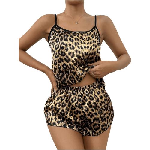 Soze XL ..SOLY HUX Pajama Sets for Women 2 Piece Leopard Print Satin Sleepwear Cami Top and Shorts Loungewear