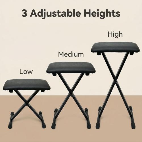 Adjustable Keyboard Bench with Extra-Thick Seat & Carrying Bag, Folding Piano Stool for Adults/Kids, Portable Height Adjustable Organ Stool, Heavy-Duty 330lbs Capacity Non-Slip Feet - Black