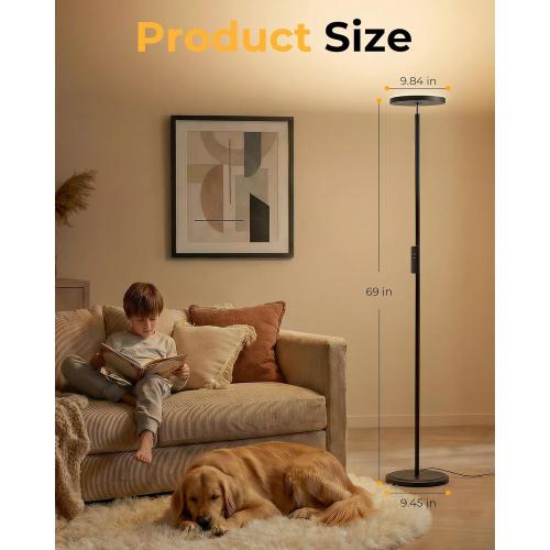 Floor Lamps for Living Room, 69 Tall LED Lamp, 2800LM Standing Lamp Remote & Foot Switch with 1H Timer, 2700-6500K Stepless Dimmable Modern Pole Light for Bedroom, Reading, Black