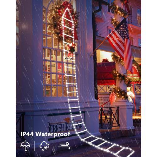 Christmas Decorations LED Ladder Lights with Climbing Santa Claus, 10ft Outdoor Christmas Decorative Light - 8 Modes Xmas Lights Tree for Home Holiday Wall Window Xmas Decor (Cool White)