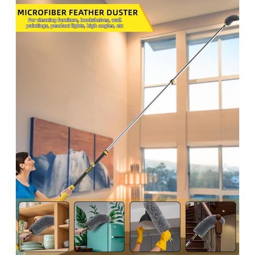 20 Foot High Ceiling Duster Kits with 5-12ft Heavy Duty Extension Pole, High Reach Duster for Cleaning,Microfiber Feather Duster,Cobweb Duster,Ceiling Fan Duster,Window Squeegee & Cleaner