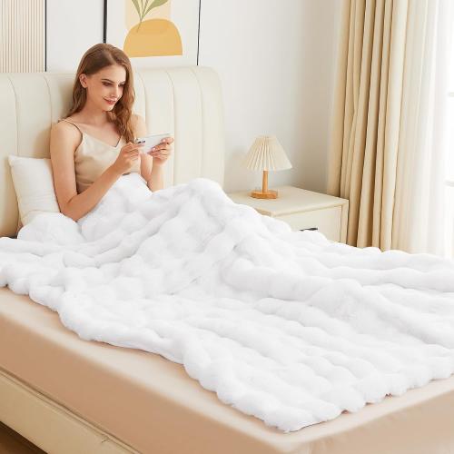 ORINOVA White Furry Blanket King Size Soft Faux Fur Throw Fuzzy Bunny Fur Blanket for Bed Cozy 90x108 Fluffy Blankets King for Bedroom Living Room Home Decor Gifts 1000 GSM