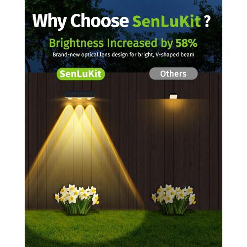 Solar Fence Lights Outdoor 8 Pack Waterproof High Brightness Upgraded 3 LED Lens Solor Deck Lights Warm & Cool White RGB 10 Colors Outside Solar Powered Wall Light for Backyard Patio Step Railing