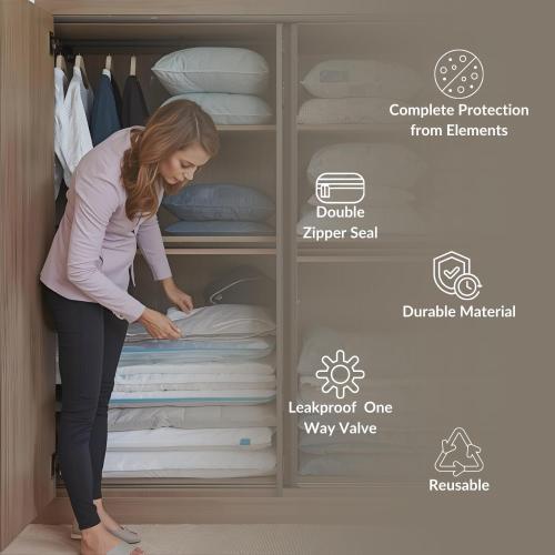 25 Pack Vacuum Storage Bags with Pump, Compression Space Saver for Comforter, Bedding, Blanket Storage, Vacuum Seal Bags for Clothing, Luggage and Closet Organizer