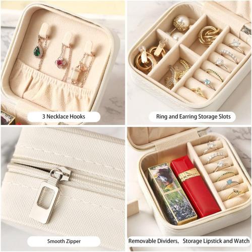 Travel Jewelry Case, Mini Portable Jewelry Travel Boxes, Small Jewelry Organizer for Rings, Earrings, Pendants, Watches, Necklaces, Lipsticks Organizer Storage Holder Case (White)