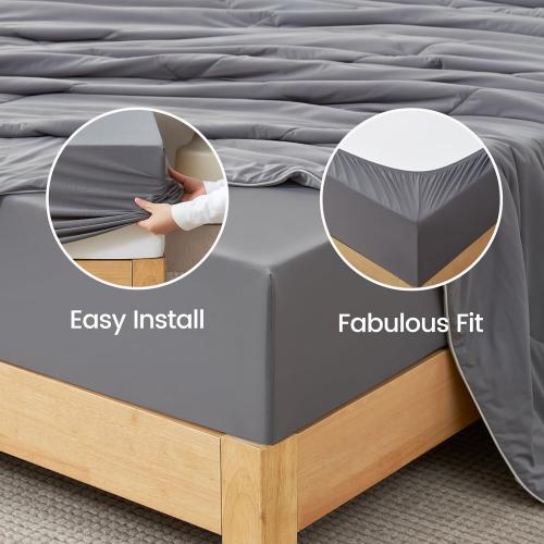 Cozy Bliss Premium Cooling Sheet Set Queen Size, Q-Max>0.4, 3PCS No Flat Sheet with 2 Pillowcases, Breathable Fitted Sheet for Hot Sleepers & Night Sweats, Deep Pocket Up to 18 Inches, Dark Grey
