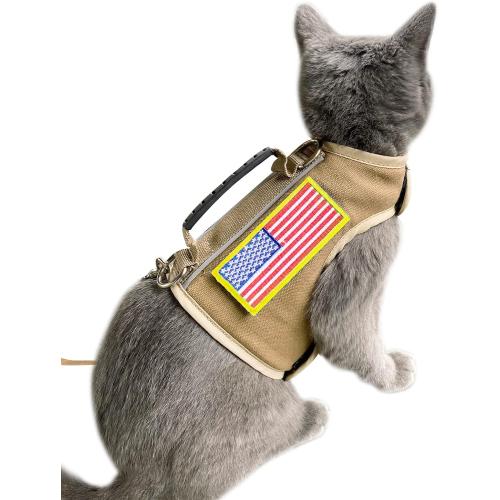Tactical Cat Harness and Leash for Walking Escape Proof, Adjustable Cat Walking Jackets, Padded Stylish Cat Vest, Khaki, X-Large