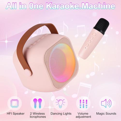 Mini Karaoke Machine for Kids Adults,Portable Bluetooth Speaker with Wireless Microphone and LED Lights,Party,Christmas,Birthday Gifts for Girls Boys,Perfect for Family Party Outdoor Travel