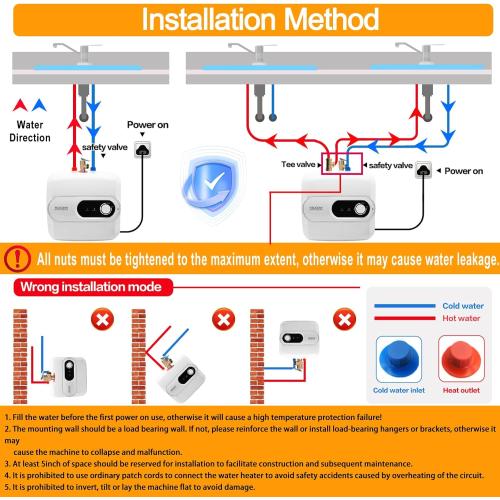 4 Gallon Water Heater Under Sink Instant Hot Water Heaters 1500W 110V 120V Mini Tank,Under Counter Water Heater with Safety Vavle 1/2 NPT for Kitchen,Bathroom,Camper,RV, White