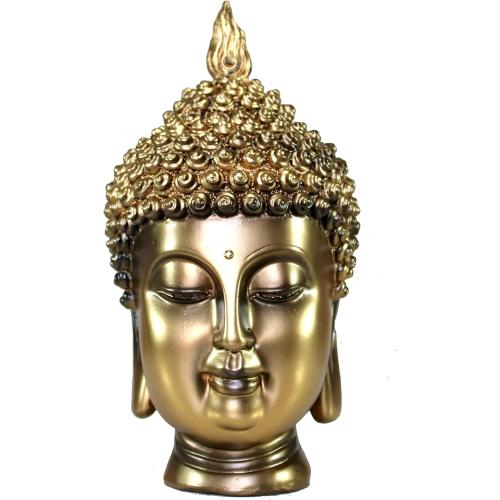 eSplanade Buddha Head Statue for Home Decor | Resin Buddha Face Showpiece for Living Room, Meditation, Office Table Desk, Shelf | Tibetan Buddhist Idol | Zen or Yoga Figurine Gifts | Golden, 9 Inch