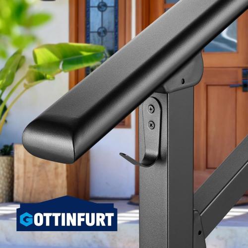 Updated Adjustable 3 Step Stair Handrails for Outdoor Steps, Versatile Stair Railings Transitional Exterior Handrails for Step with Hook and Installation Kit