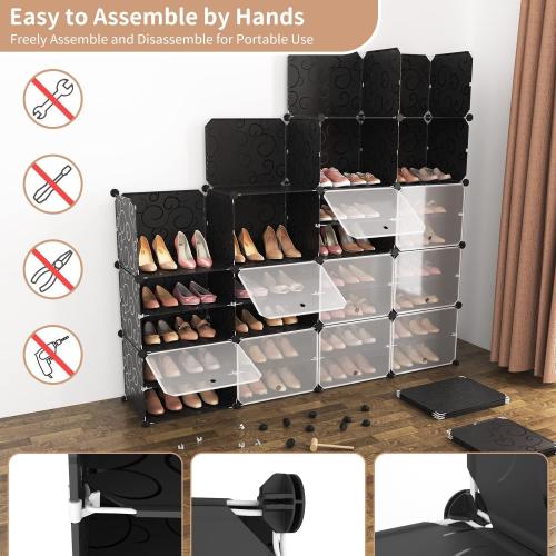ROJASOP Shoe Storage Cabinet, 12-Tier Shoe Organizer 96 Pairs Extra Large Plastic Shoe Rack with Covers Portable Shoe Rack Organizer with Doors Big Shoe Rack for Closet Entryway Bedroom