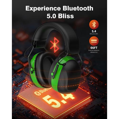 Bluetooth 6.0 Hearing Protection Headphones with 120H Working Time, 30dB SNR, Superior Stereo Sound Quality, Larger Buttons for Easy Operation, Safety Ear Muffs for Lawn Mowing, Workshops