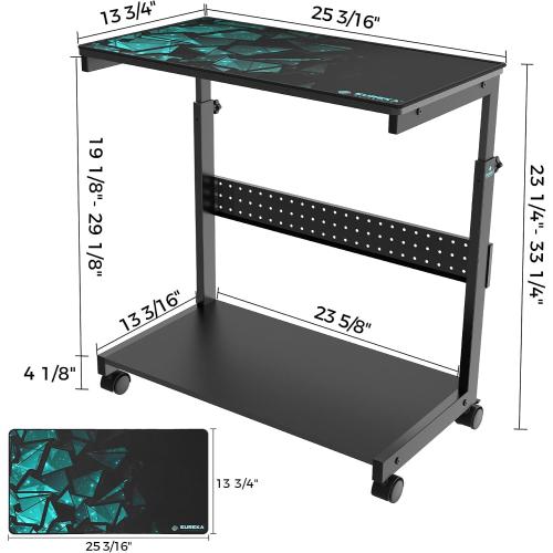 EUREKA ERGONOMIC PC Stand Height Adjustable Black | Height-adjustable 2-tier PC stand with wheels for ATX computer cases or printers, durable steel frame and smooth mobility